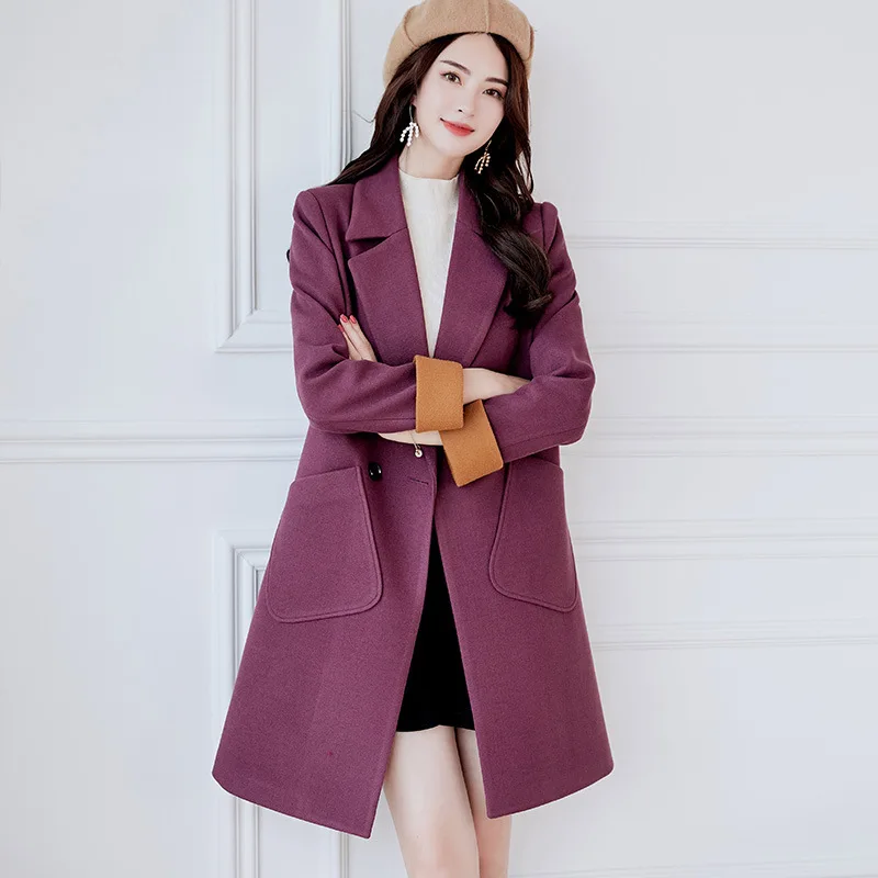 Loneyshow осень и зима женские теплые длинные потерять пальто зеленый фиолетовый с