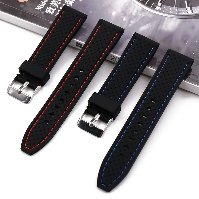 Men's silicone strap buckle 20mm22mm24mm watch accessories sports waterproof stitching rubber strap women watch men band
