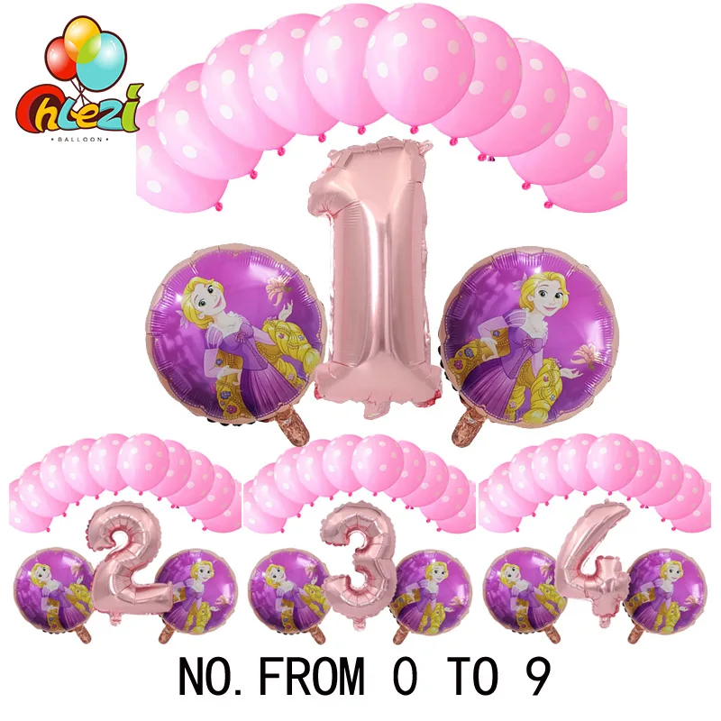 Rose gold Anna 13 шт., платье принцессы на день рождения, Белоснежка, Золушка, Аврора, Ариэль, Белль, жасмин, Анна, globos, 123 год, подарки, детское шоу для девочек - Цвет: Rose gold Anna