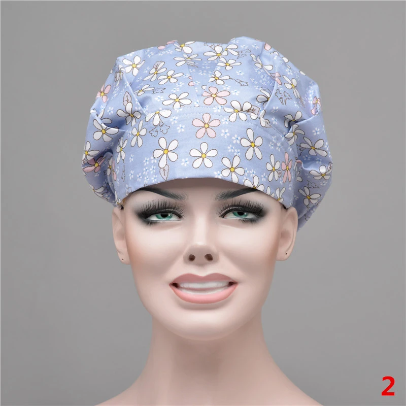 2 11 Colors Floral Printed Cute Scrub Caps High Quality Gourd Hat Clinic Hospital Dental Surgical Laboratory Pharmacy Medical Caps - Цвет: 2