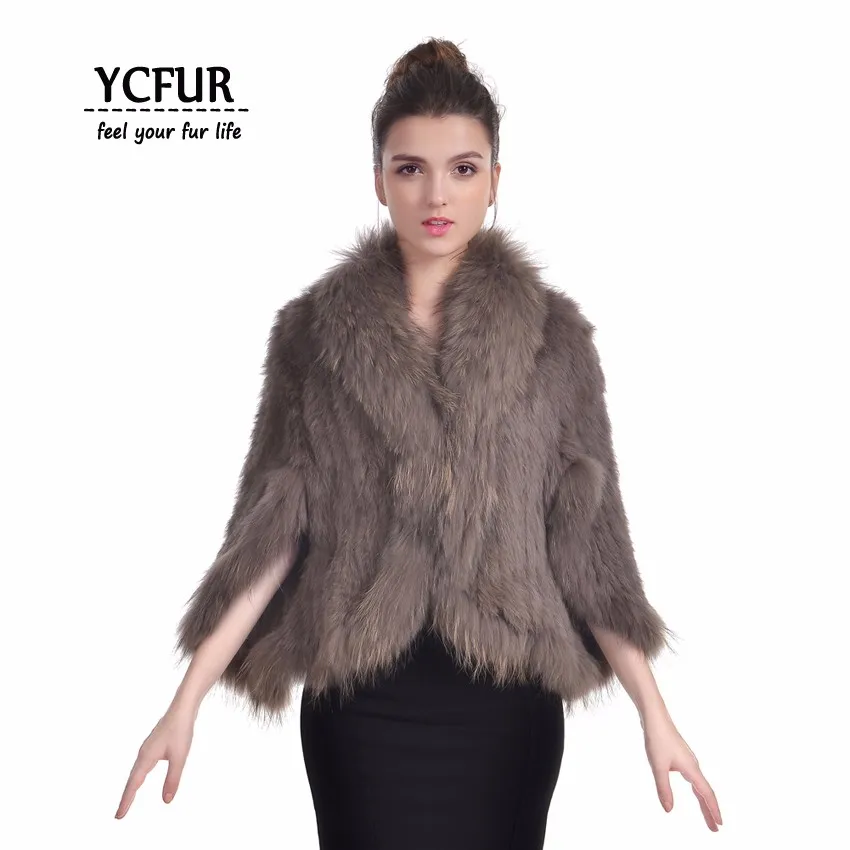 YC Fur женское пончо из пашмины зимние мягкие теплые вязаные шали из натурального кроличьего меха с мехом енота меховой воротник-шарф Обертывания для женщин