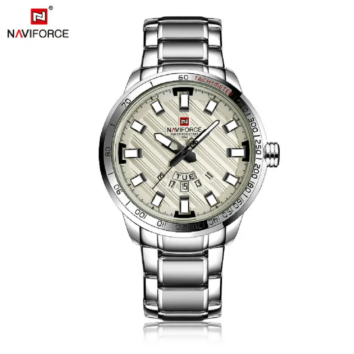 NAVIFORCE новые модные мужские золотые часы люксовый бренд кварцевые часы из нержавеющей водонепроницаемой даты недели дисплей модное платье часы - Цвет: SILVER WHITE