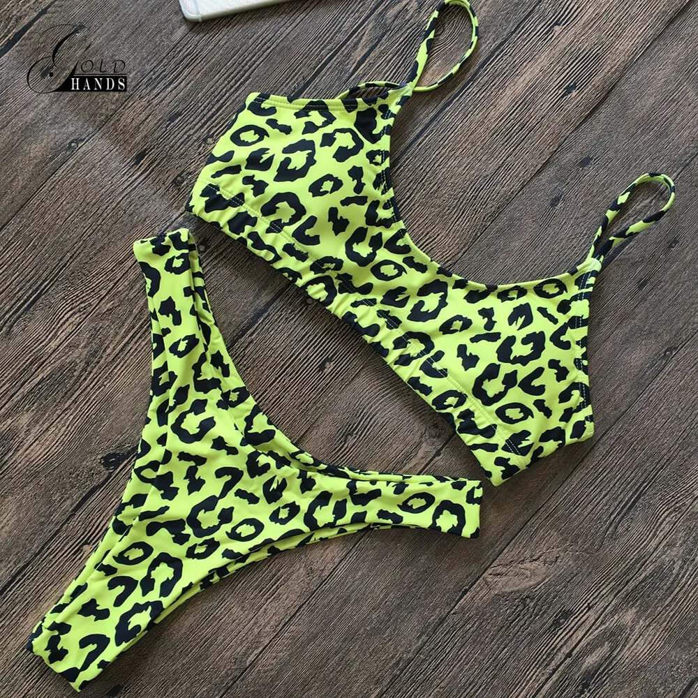 Женский купальник с леопардовым принтом FDBRO бикини пуш ап высокой посадкой мини