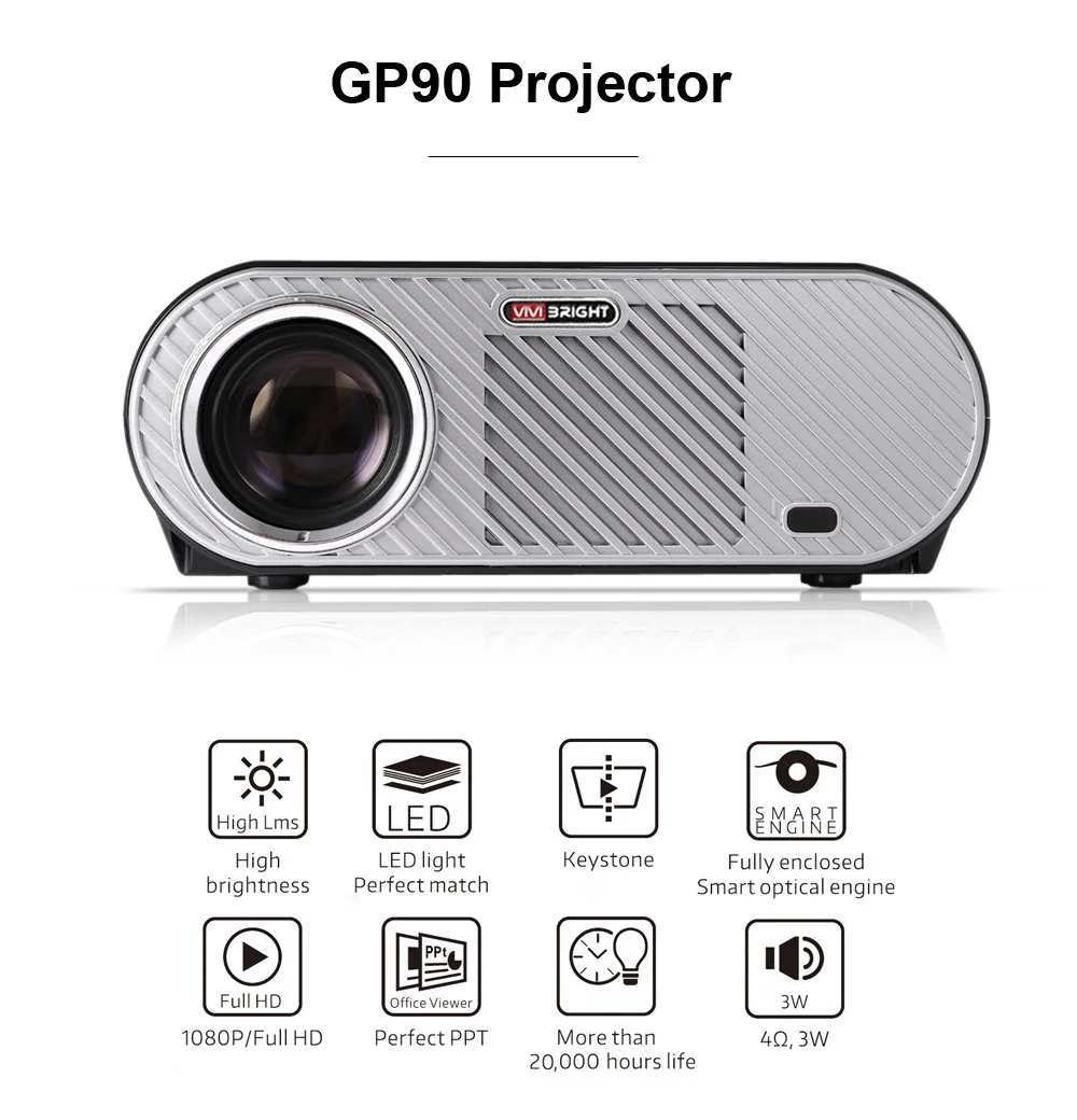 VIVIBRIGHT GP90 ЖК-проектор 3200 люмен проектор для домашнего кинотеатра Full HD 1080P проектор видео фильм Proyector поддержка ОС Android