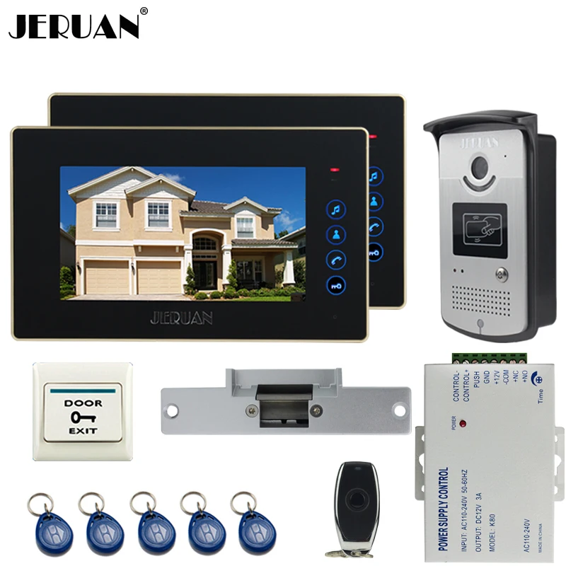 JERUAN два роскошный 7 ''ЖК дисплей Touch Видеомонитор Интерком systemr + 700TVL ИК Ночное