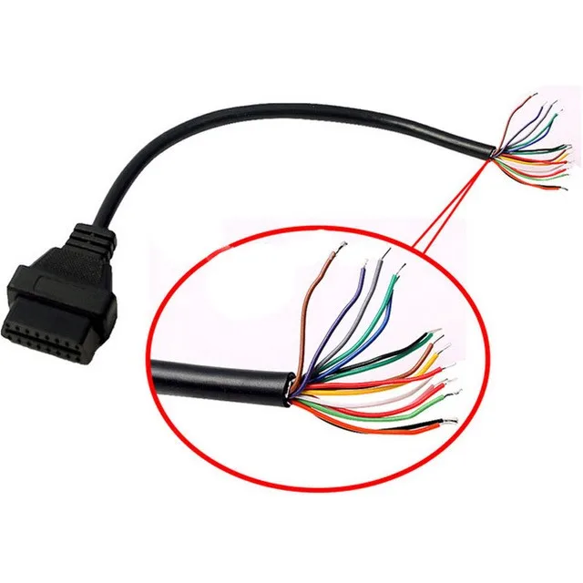 Диагностический штекер 16 PIN OBD 16 PIN женские контакты OBD II 2 OBD2 открытые концы кабеля 30 см OBDII женский для открытия
