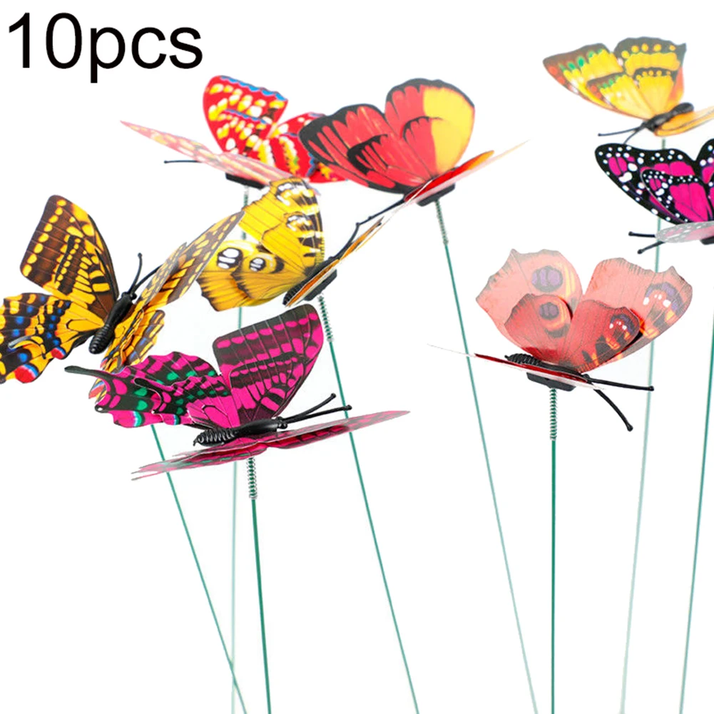 

10Pcs Butterflies Homes Garden Decoration Outdoor Yards Planters Colorful Simulation Stick Butterfly Ornament Flower Pot Decor