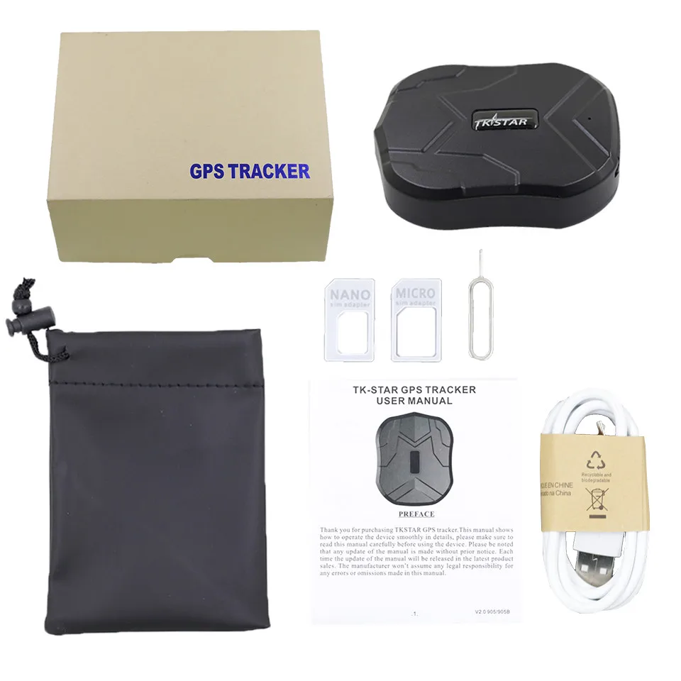 with box no charger Автомобильный gps-трекер tkstar TK905 водонепроницаемый 5000 мАч, с большим сроком службы батареи срок службы автомобильный gps-навигатор для грузовика моторного велосипеда с голосовым прослушиванием - Цвет: with box no charger