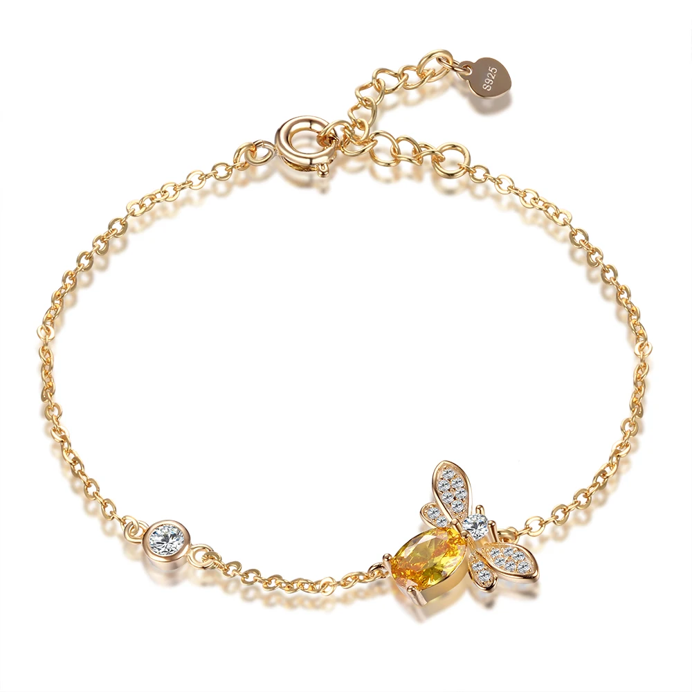 Милый женский браслет золотистого цвета цепочка и звено насекомое пчела желтая