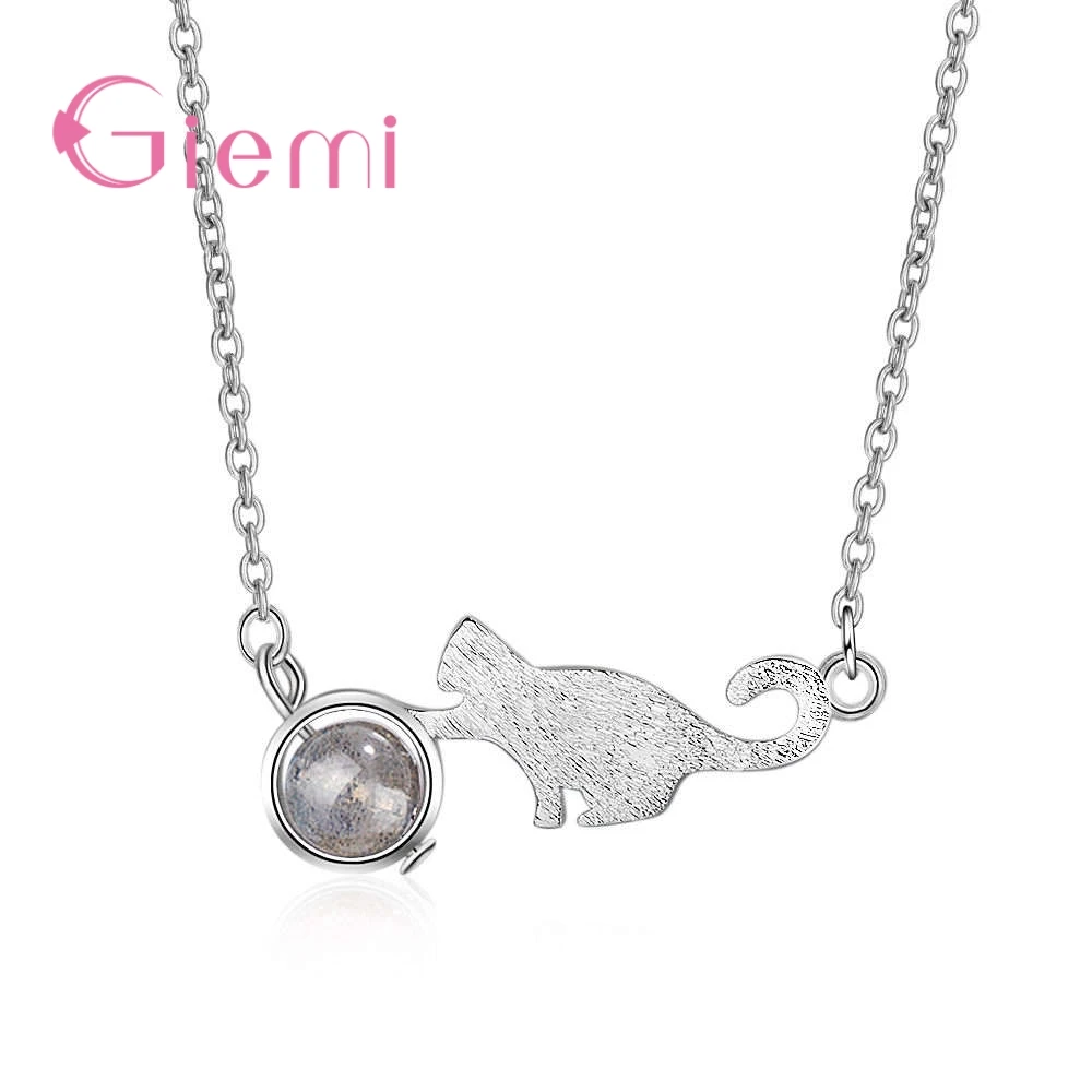Big Promotion Cat Design Red Gray Beads Pendant 925 Sterling Silver Necklace Chain for Women Girl Christmas Gift | Украшения и