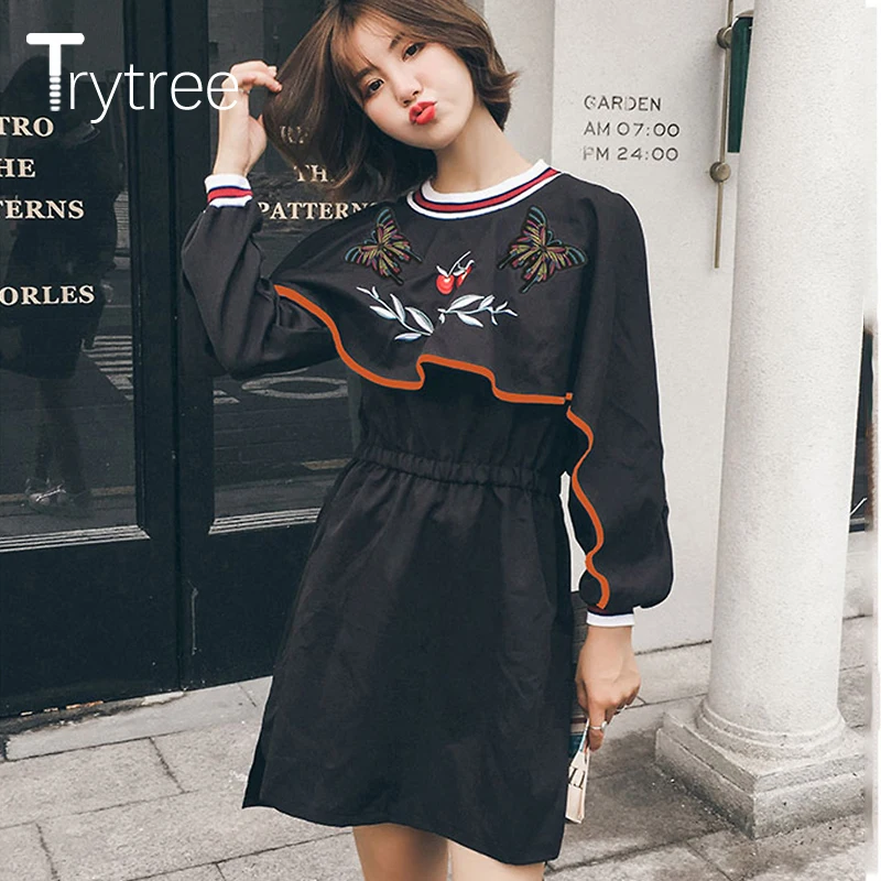 Женское платье-рубашка Trytree Осеннее Повседневное с рукавом летучая мышь и