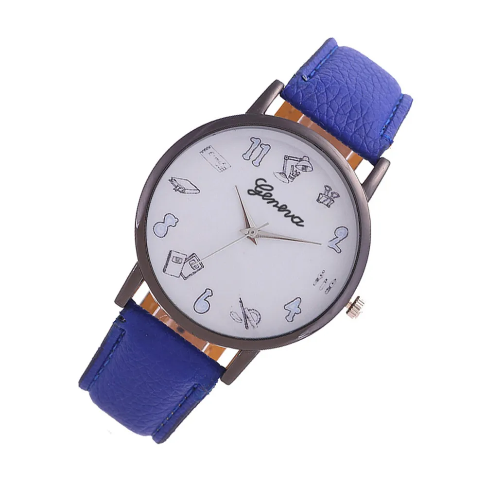Модные простые часы для девушек и студентов милые кварцевые с кожаным ремешком