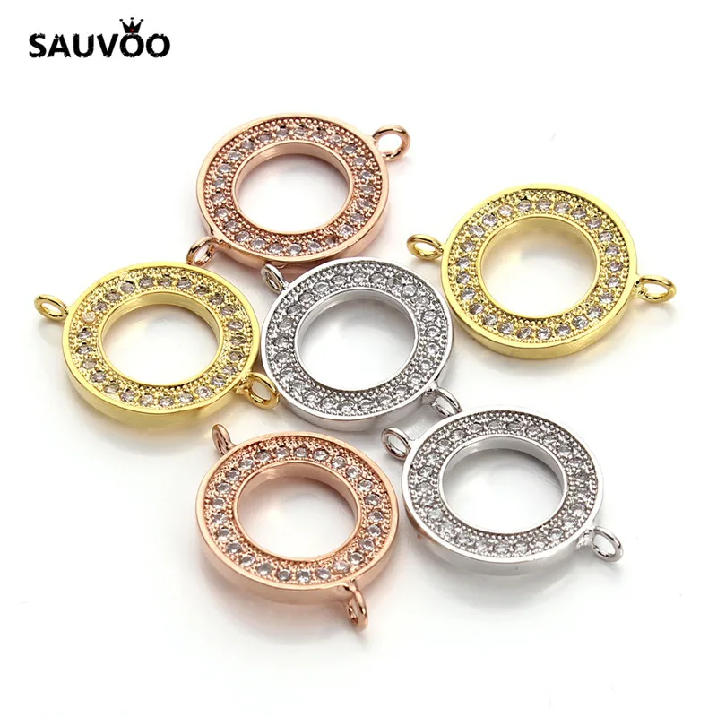 Круглый Кулон SAUVOO 2 шт./лот золотого цвета с микрозакрепкой фианита Кристалл