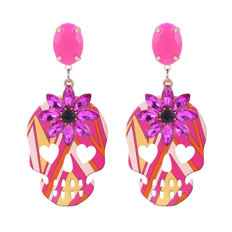 Light Rose Sehuoran череп Brincos Aretes падение серьги для женщин стразами Pendients Oorbellen серьги Бохо Модные украшения - Окраска металла: Light Rose
