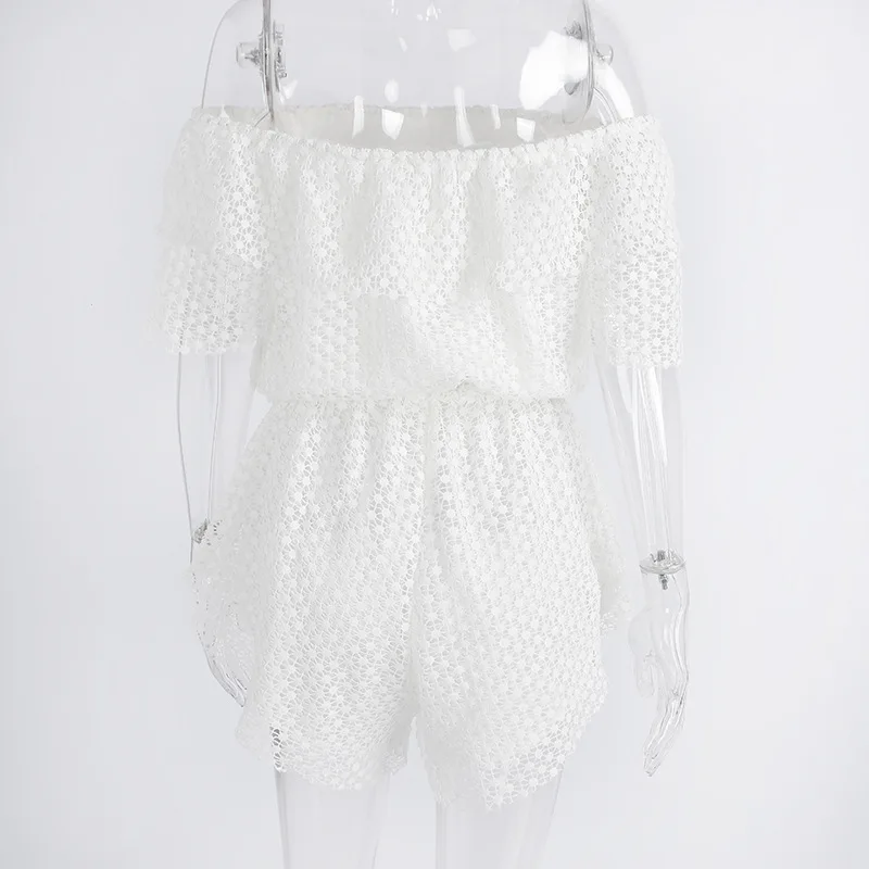 2018 Для женщин летние оборками Playsuit сексуальный свободно белый выдалбливают Slash