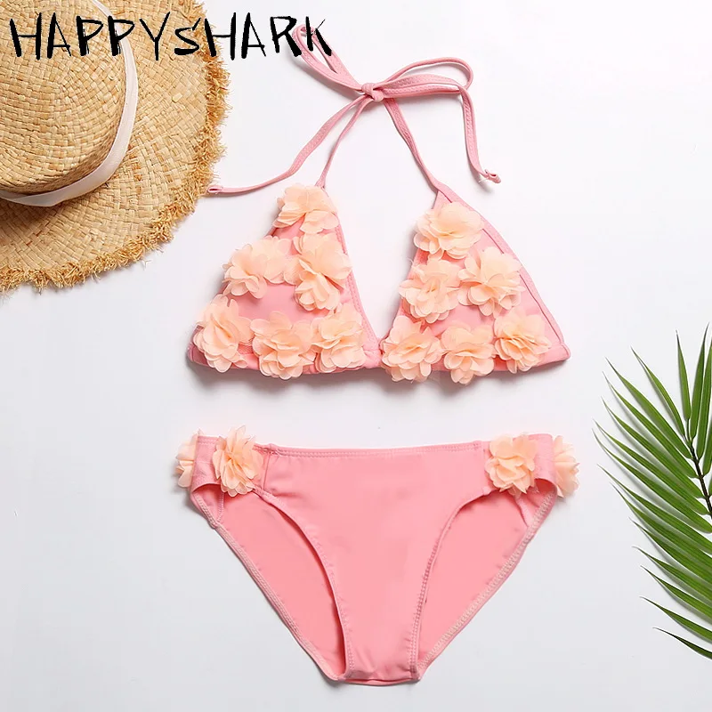 HAPPYSHARK новинка 2019 года комплект бикини с цветочным украшением однотонные женские