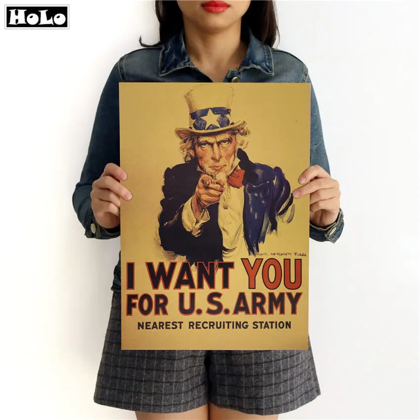 I WANT YOU Retro Kraft Paper Classic Movie винтажный настенный плакат Sticker гостиная постеры для бара
