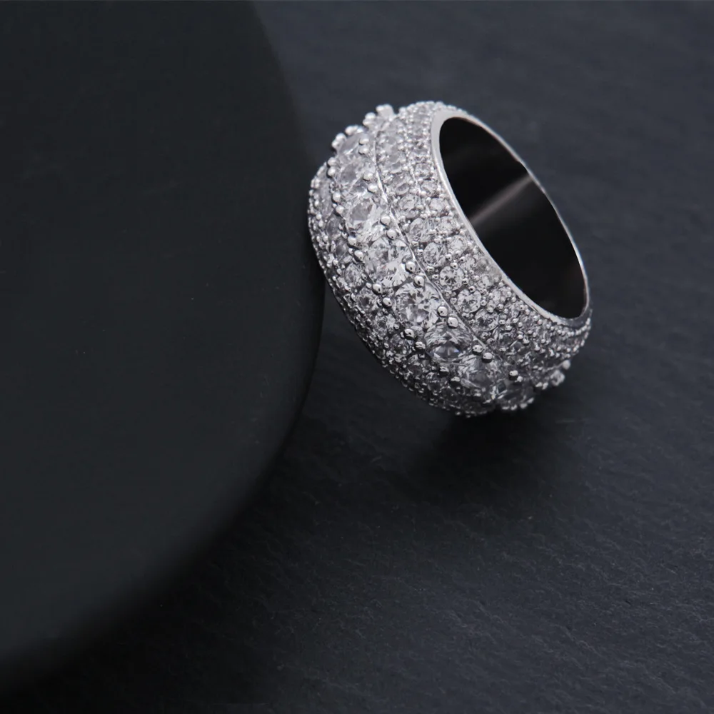 Зубец Установка AAA CZ камень Bling ледяные круглые кольца на пальцы для мужчин хип хоп раппер ювелирные изделия золото серебро