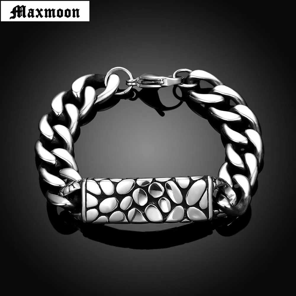 Maxmoon Solid Stainless Steel Men Bracelet Vintage Jewelry Chain Link Friendship Mens Bracelets &amp Bangles 2018 | Украшения и