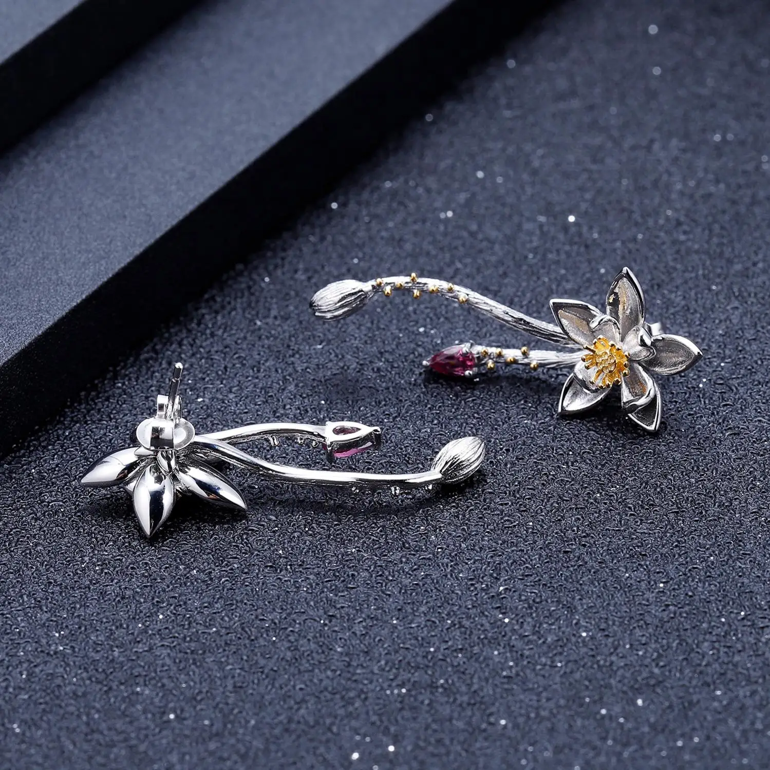 Женские серьги подвески из родолита и граната gemb's BALLET стерлингового серебра 925