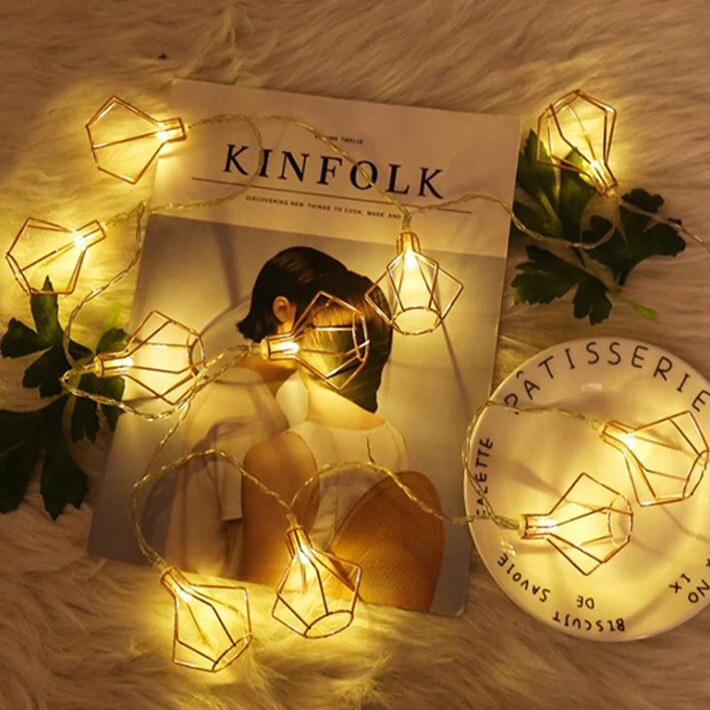 10/20 LED Fairy Lights Metal Battery Powered Diamond Lantern String Lamp Christmas Garland New Year Hanging Light | Лампы и освещение