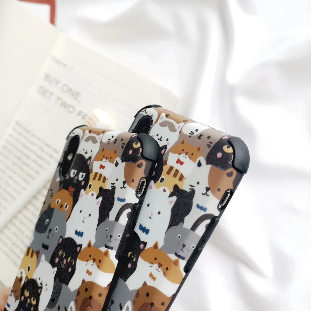 ORYKSZ Cute Cartoon Cat Pattern Phone Case For iPhone X XS Max XR Cover iphone 8 7 6S Plus Silicone Shockproof Cases |