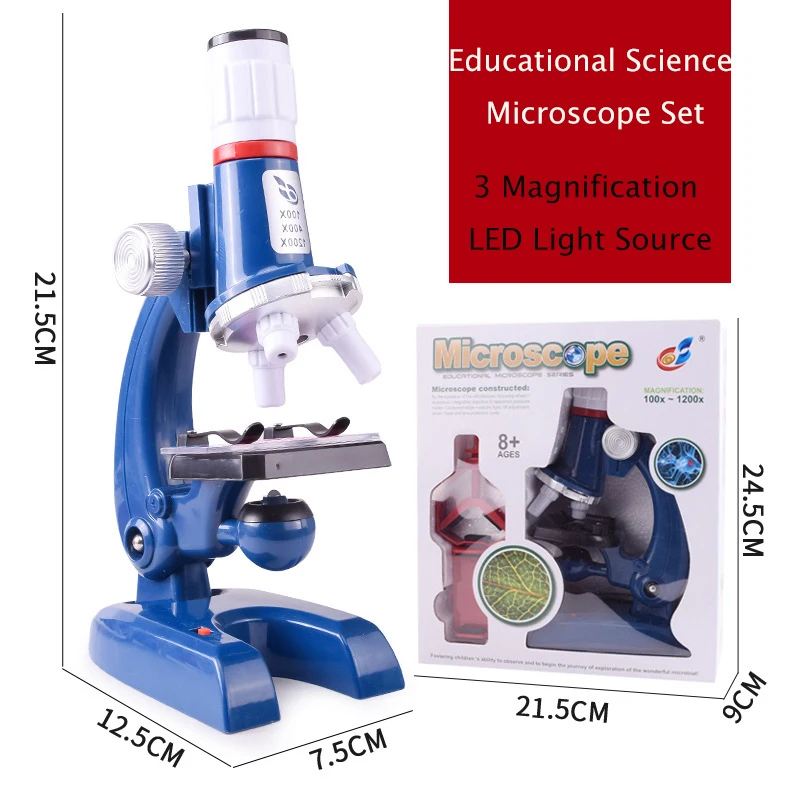 Детский микроскоп научный набор для детей начинающих с LED 100X 400X 1200X и держателем