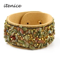 2020 hot sale fashion women wrap bracelet with natural stones vintage shake leather bracelets bangle with buttons female jewelry