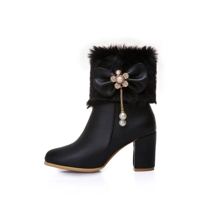 Женские ботинки Осень-зима теплые меховые сапоги до середины икры на высоком