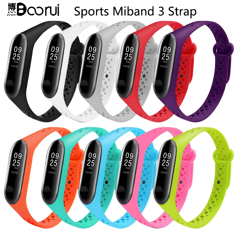 BOORUI для xiaomi miband 3 ремешок спортивный mi band аксессуары дышащий m3 на запястье Смарт