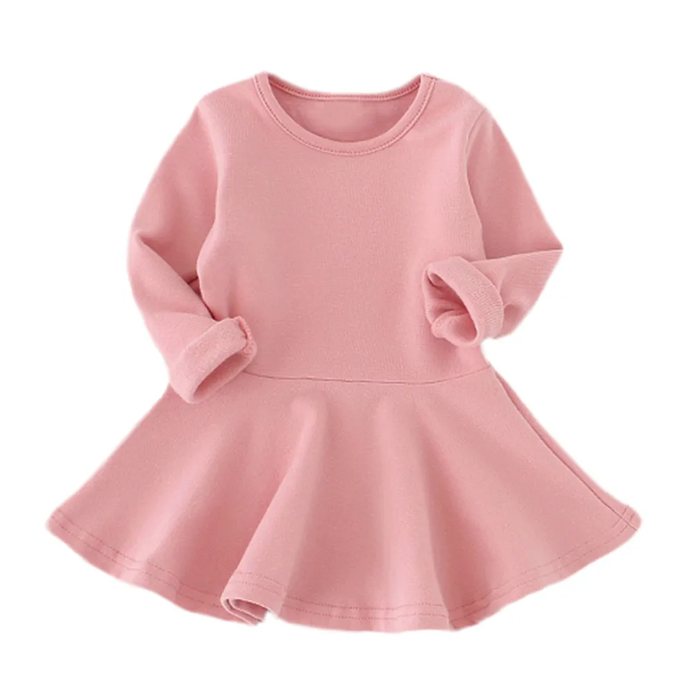 Baby Girls Dress 2018 Summer Candy Color Long Sleeve Solid Princess Casual Toddler Kids for girls Daily party sweet color | Детская