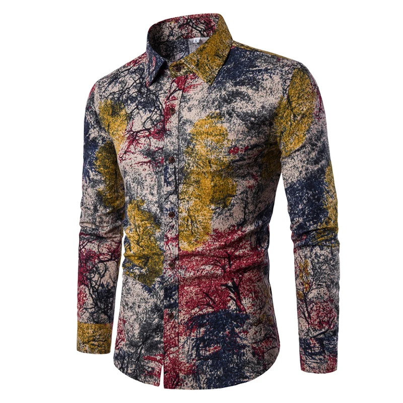 EYUANYANG мужская одежда 2018 с длинным рукавом Гавайская рубашка Camisa Masculina модная