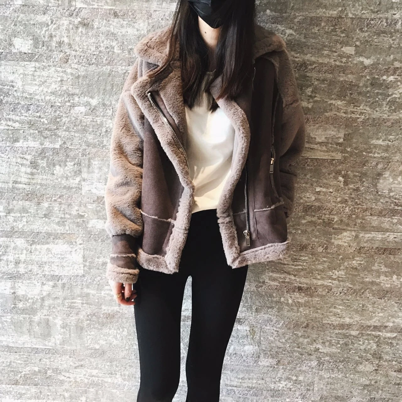 Женская куртка из овечьей шерсти свободная утепленная полиэстера с имитацией