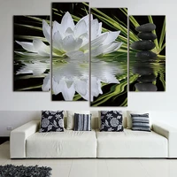 modern canvas living room pictures home decor 4 panel white lotus flowers painting wall art modular poster frame hd printed