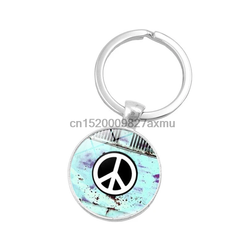 400 шт. новинка винтажный брелок для ключей в стиле хиппи с надписью Peace фургон