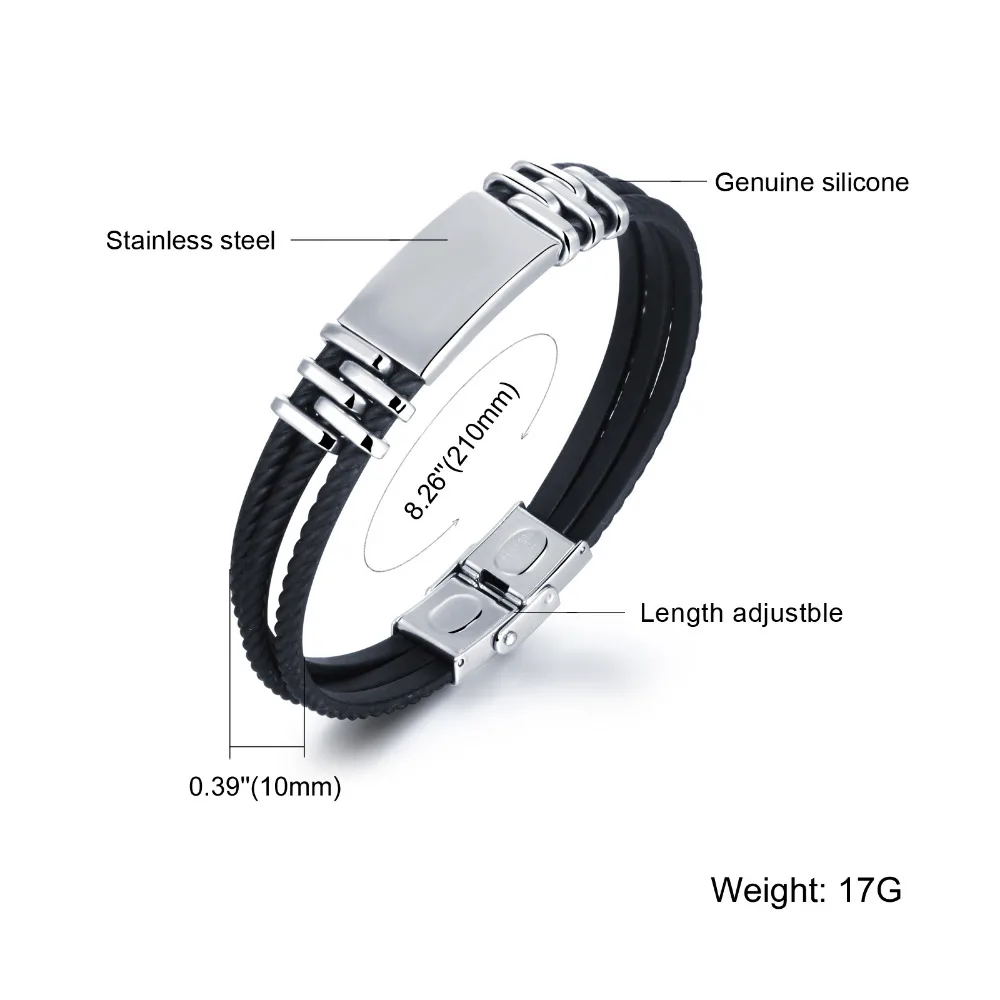 Браслет мужской трехслойный из нержавеющей стали и силикона PH1074|bracelet wholesale|bracelet