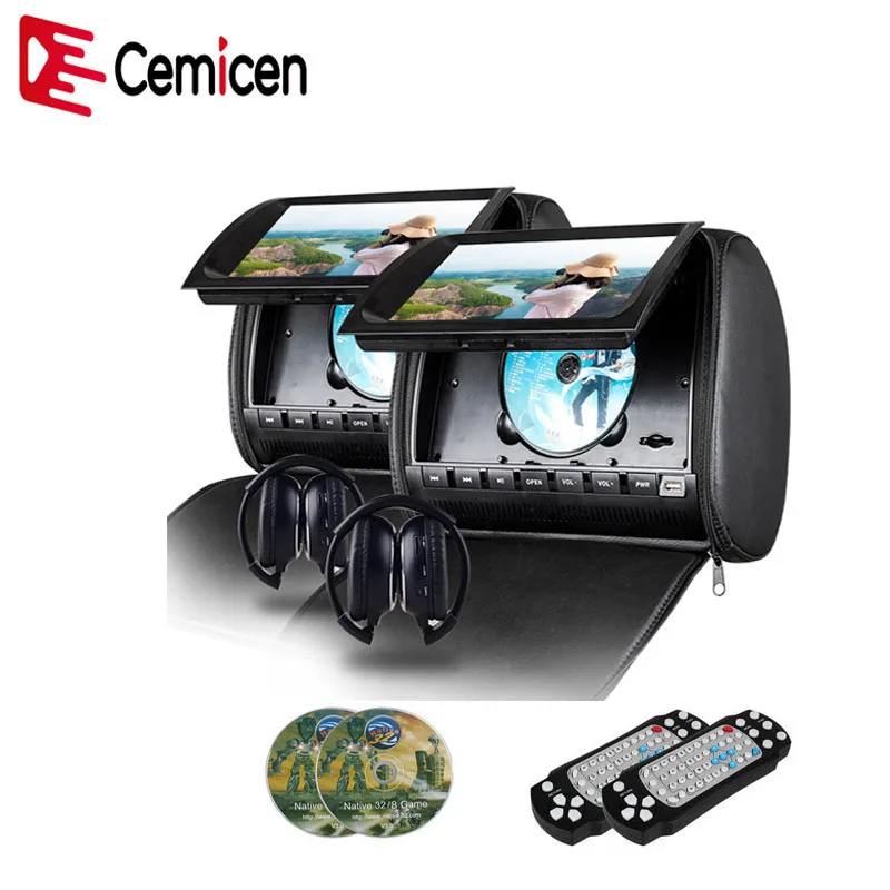 Cemicen 2 шт. 9 дюймов Автомобильный подголовник монитор DVD видео плеер 800x480 на молнии TFT ЖК-экран с ИК FM USB SD динамик игра