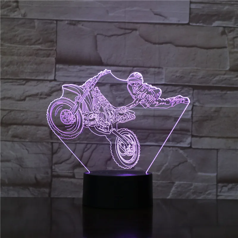 Motorbike Rider 3D Optical illusion Night Light Motorcycle Dirt Bike LED Modern Wall Lamp Freestyle Motorcross Table | Лампы и