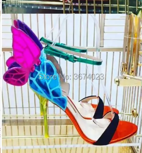 Qianruiti Butterfly Wings Sandal Bridal Shoes s Ankle Wrap High Heels Women Peep Toe patchwork Pumps Wedding | Обувь