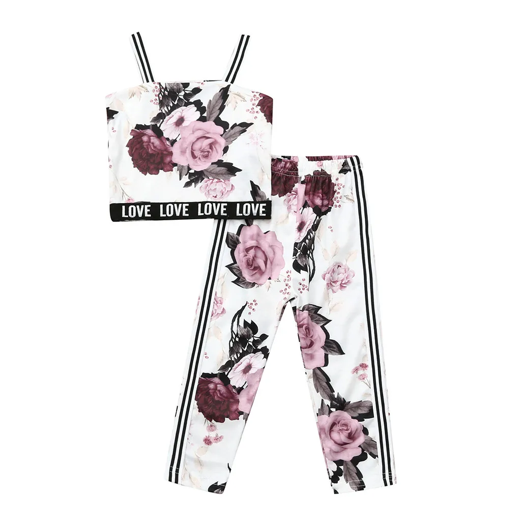 2019 Детская летняя одежда для девочек жилет с цветочным рисунком майка длинные