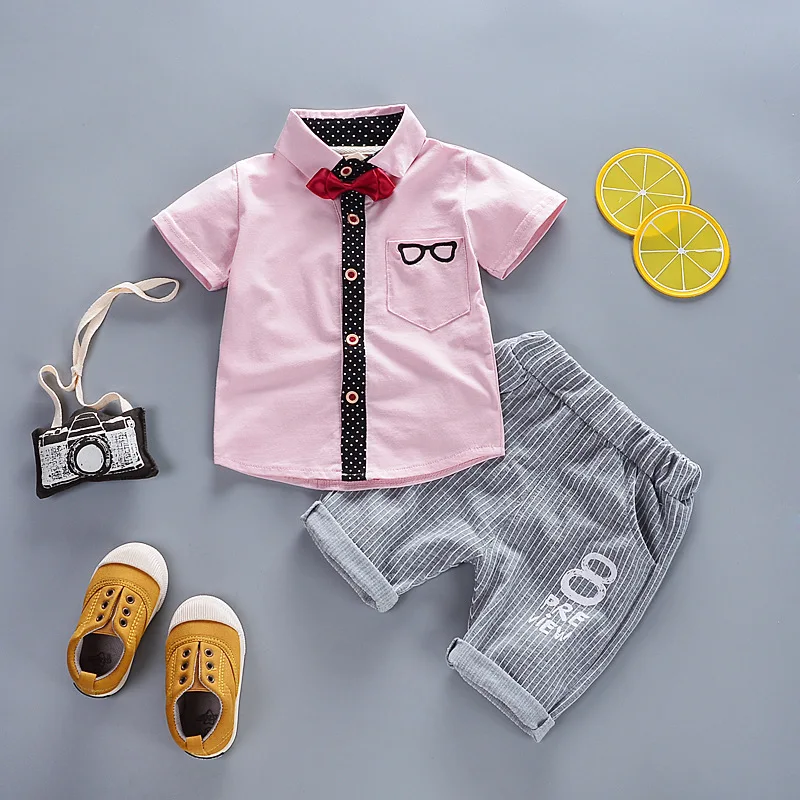 2019 summer toddler boys clothes Kids fashion short sleeve shirt + Shorts Sets Children British Style Gentlemen's bow Suits 0-4Y | Детская