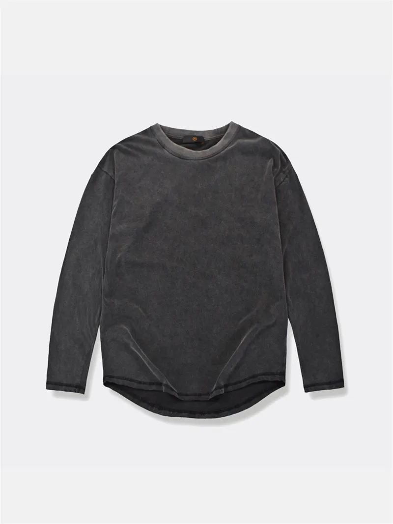 heather grey Темный значок изогнутый подол сплошной цвет High Street футболка мужская с длинным рукавом городская мода мужские футболки Базовая удлиненная футболка с длинным рукавом - Цвет: heather grey