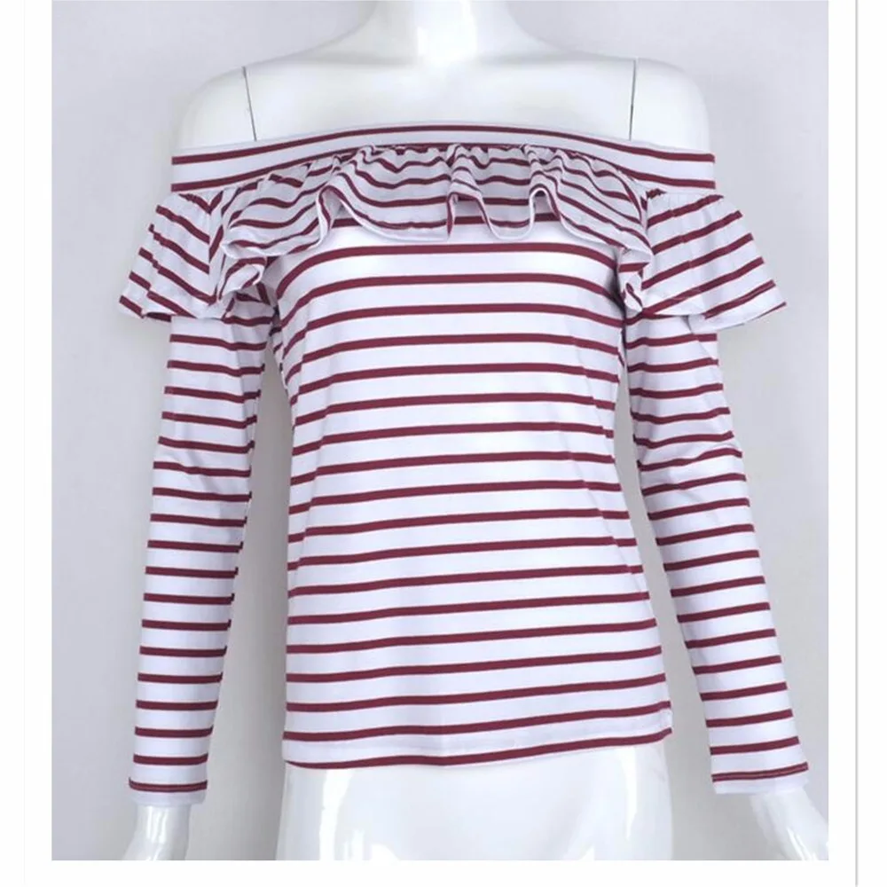 Новая дамская мода в полоску с открытыми плечами Slash Средства ухода за кожей шеи