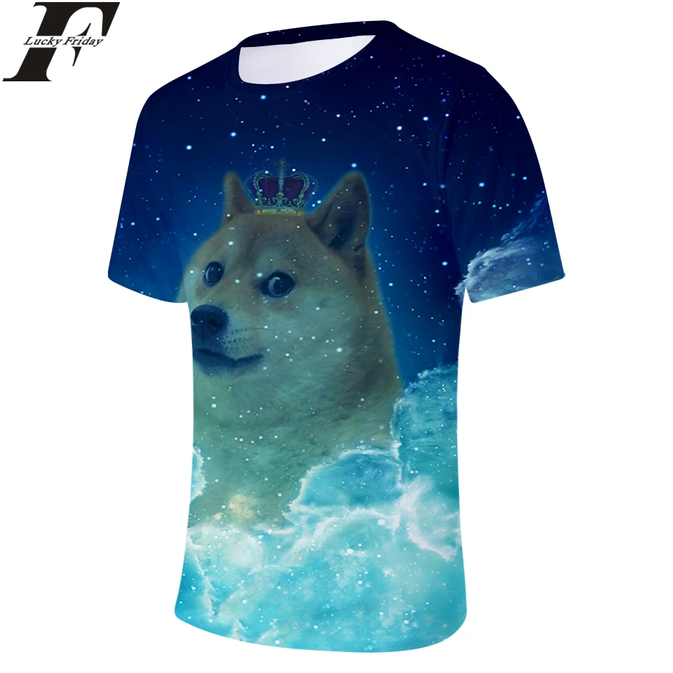 LUCKYFRIDAYF 2018 Doge хлопковые 3D футболки с коротким рукавом и круглым вырезом для мужчин