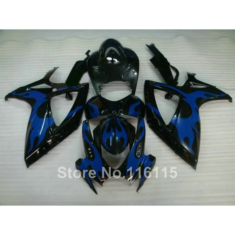 Пригодный для SUZUKI GSX-R 600 750 обтекатель комплект K6 K7 2006 2007 мотоцикл части GSX-R600 GSX-R750 06 07 синий пламя черный ярмарка