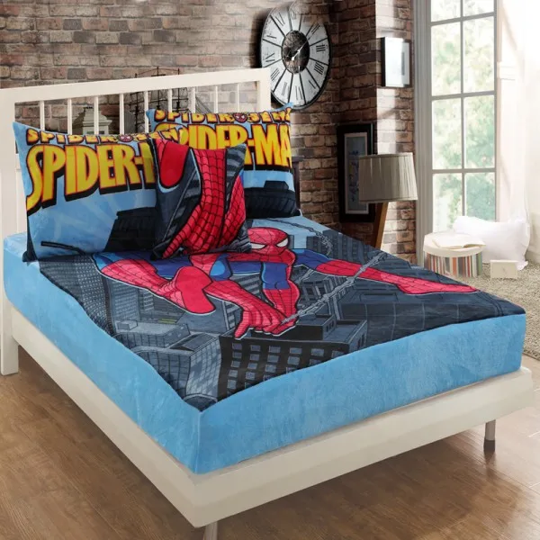 spiderman Супер мягкий фланелевый коричневый Микки Холодное сердце Эльза и Анна простыня с резиновым наматрасником и наволочки 1.2m.1.5m.1.8m кровать - Цвет: spiderman
