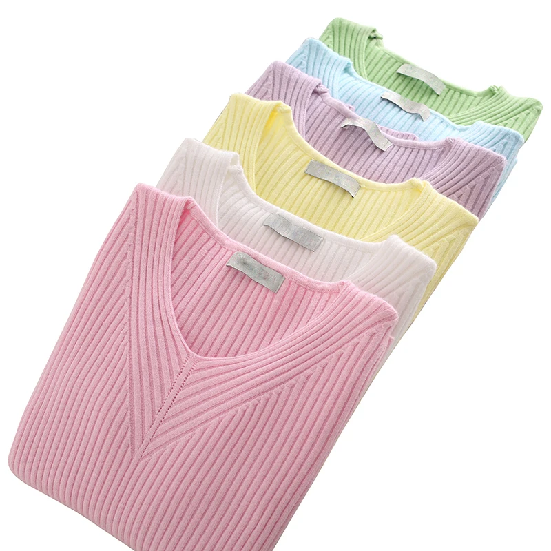 Elasticity Soft Women Sweater Autumn Pullovers Knitted Sweaters V Neck Sexy Slim Knit Coat Female Blouse Winter Knitwear | Женская