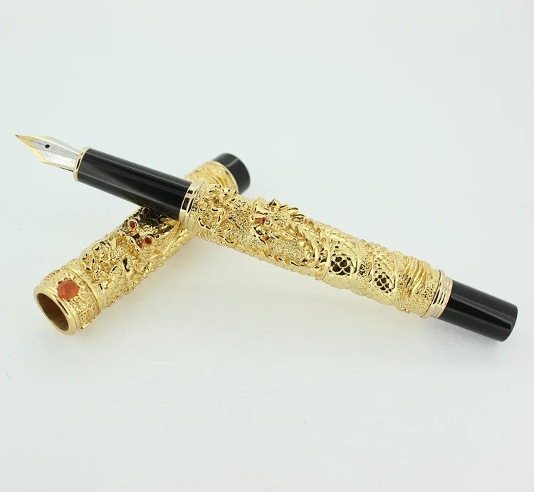 JinHao, ювелирные изделия с двойным драконом, роскошная авторучка, винтажная башня, 18KGP, 0,5 мм, перо, Подарочные чернильные ручки, канцелярские принадлежности, офисные принадлежности