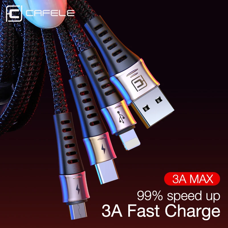 Cafele мобильный телефон USB кабель для iPhone 7 6S Max 3A быстрой зарядки Type C Micro 130 см