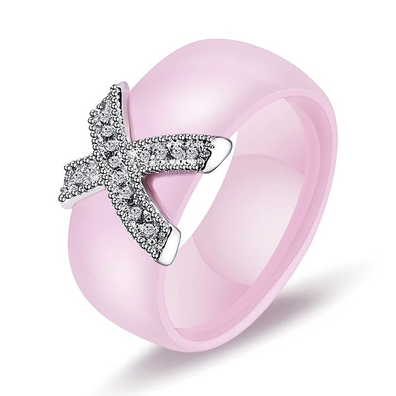 Женское керамическое кольцо с кристаллами ширина 8 мм | Украшения и аксессуары